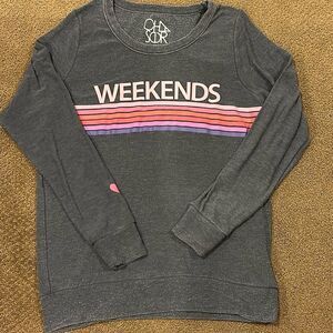 Chaser Women’s ‘Weekends’ Pink Striped Grey Sweatshirt
